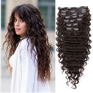 Brown Curly Wavy 24 inch 5 clip Hair Extensions